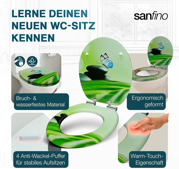 Premium WC Sitz mit Absenkautomatik – hochwertige Toilettendeckel aus Holz, viele bunte Motive, hohe
