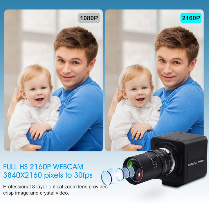 G 4K Varifokale USB Webcam 10X Optischer Zoom, 5-50mm Vari-Focus Webcam 4K Ultra HD 2160P, IMX317 Se