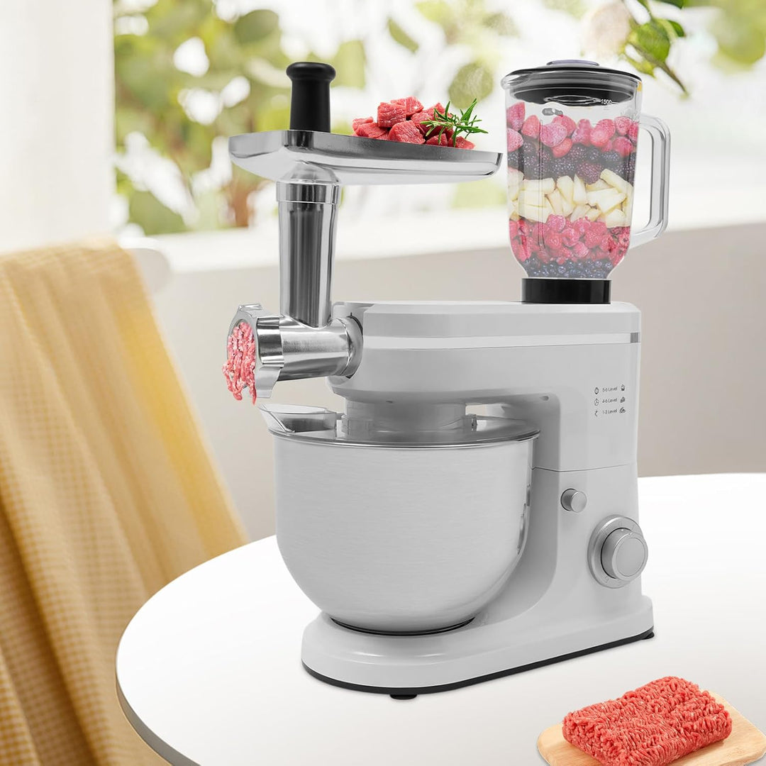 Küchenmaschine 1500W 6L 3 in 1 Universal Küchenmaschine mit Fleischwolf & Saftpresse Geräuscharme St