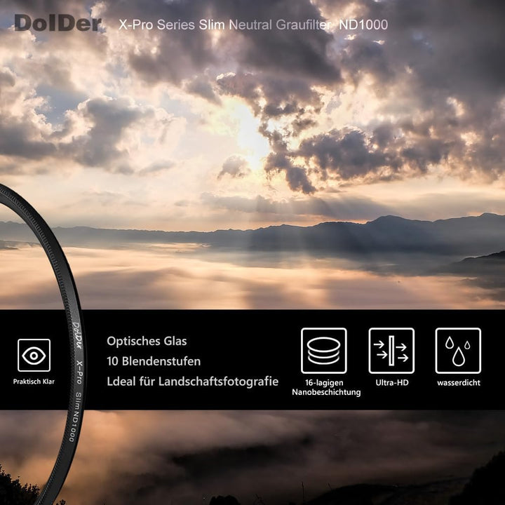 ND1000 Filter, X-Pro Series Slim Neutral Graufilter ND1000 (10 Stops) Objektivfilter mit 16 Nanobesc