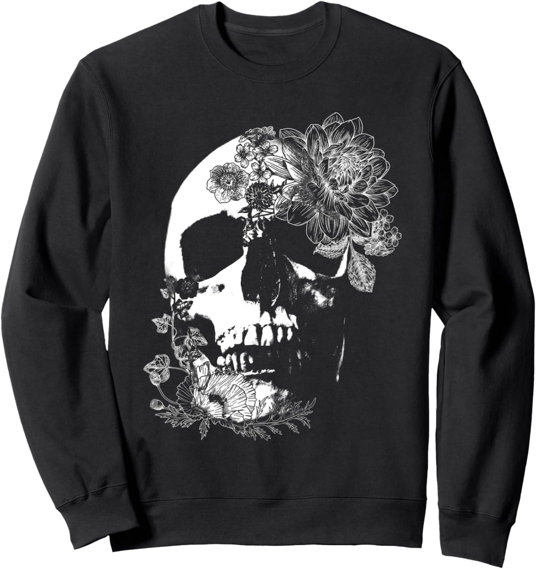 Classic Gothic skull, flowers and skull, Halloween graphic Sweatshirt