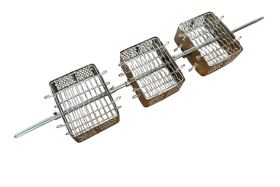 Edelstahl Drehspiesskorb – Verstellbarer Rotisserie Grillkorb für Gas-, Holzkohle- & Kugelgrills – S