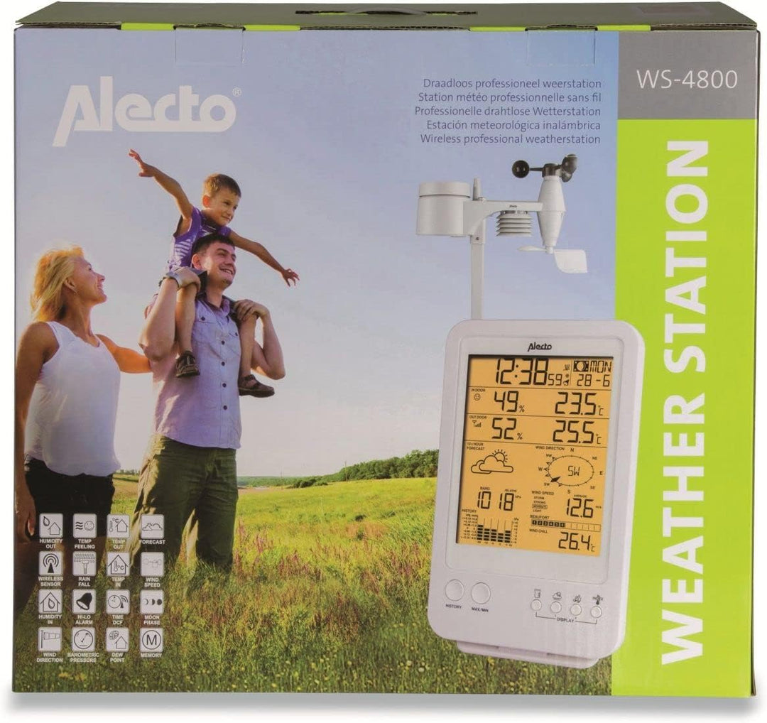 Alecto WS-4800 Funk Wetterstation mit grossem Display. Misst die Temperatur, Windgeschwindigkeit, Lu