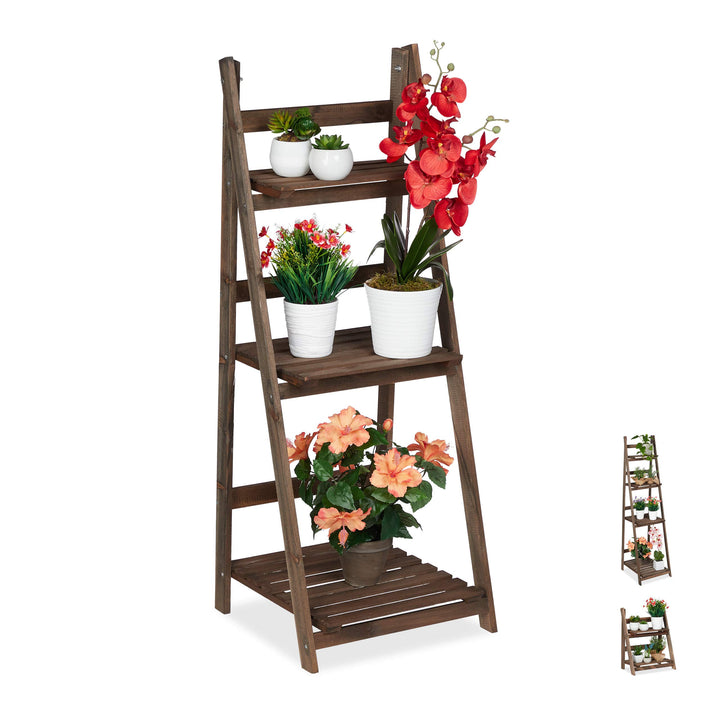 Relaxdays Blumentreppe, 3-stufig, Blumenleiter Holz, klappbar, Leiterregal Pflanzen, HBT: 108 x 41 x