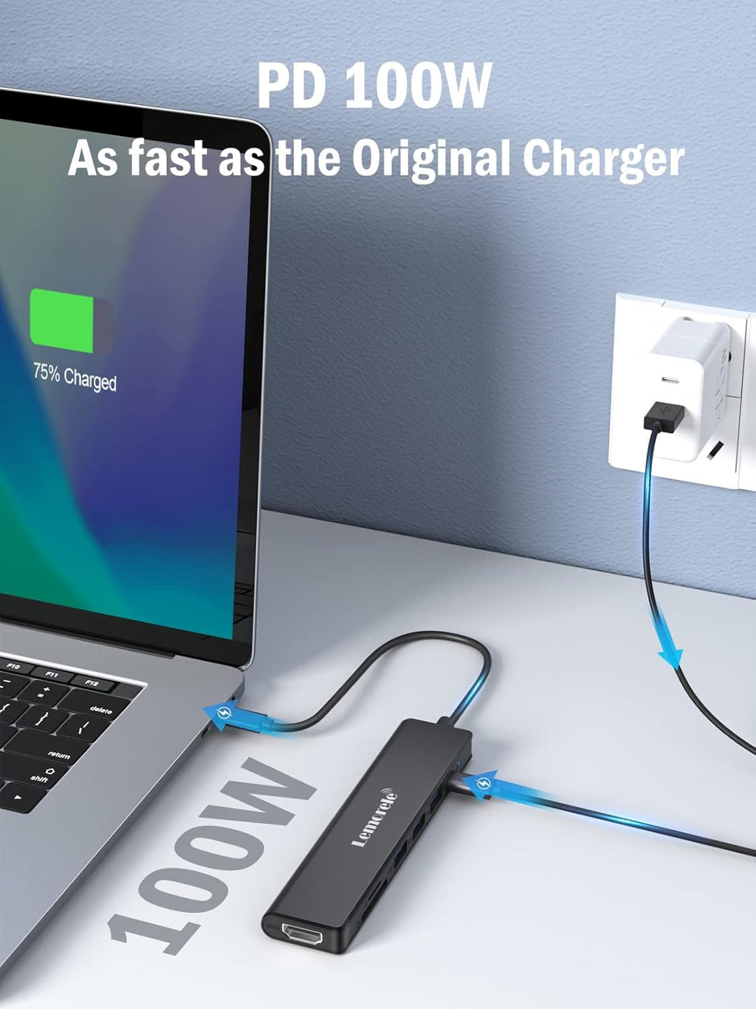 Lemorele USB-C-Hub, 7-in-1-Adapter mit HDMI 4K @ 30Hz, 100 W PD-Aufladung, 1 USB 3.0 5 Gbit/s Datena