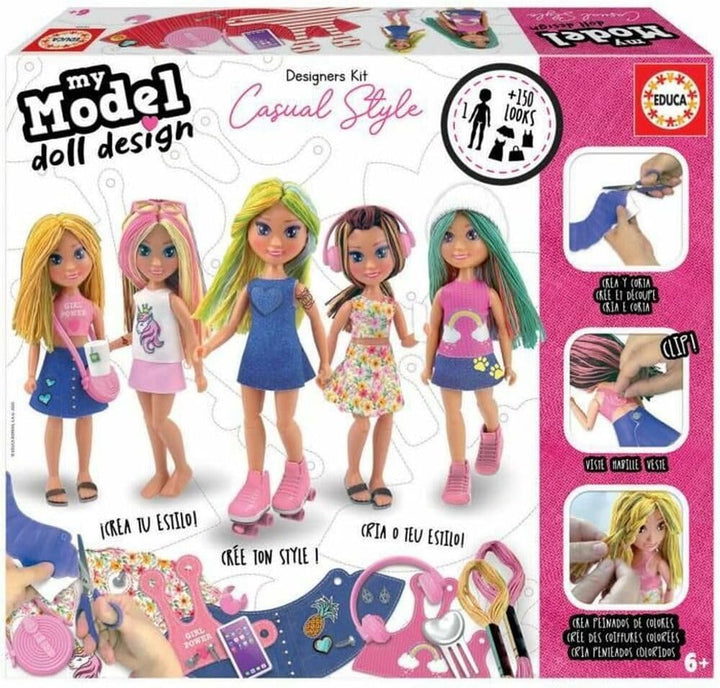 Educa 18368, My Model Doll Design Casual Puppe, DIY, Puppen selber Machen, Bastelset für Kinder ab 6