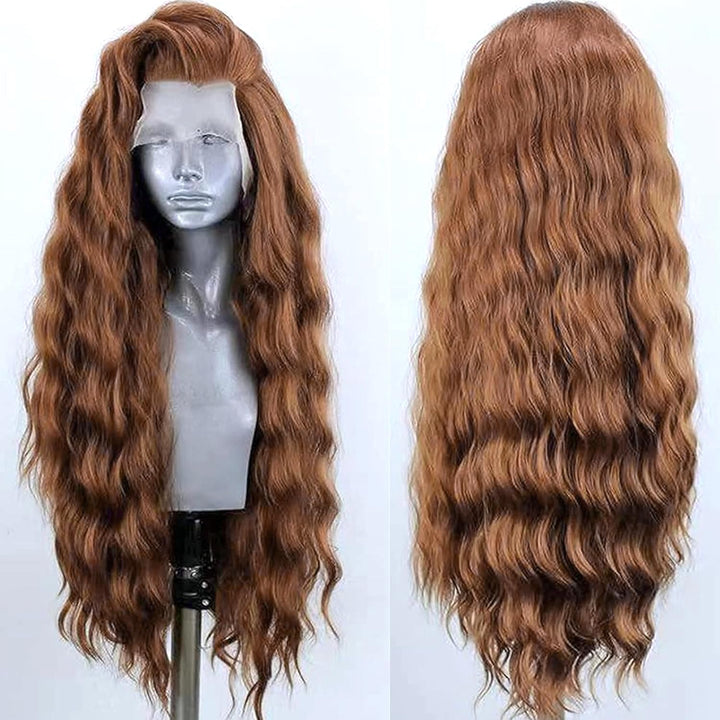 PORSMEER Auburn Braun Lace Front Perücke Lang Lockige Gewellte Perücke für Damen 13x4 Lace Front Glu