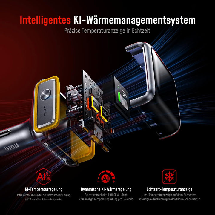 USB-C Kfz-Ladegerät mit Display, AOHI 140W PD3.1 Auto Schnellladeadapter, SUPERAUTO 3-Port Typ-C/USB