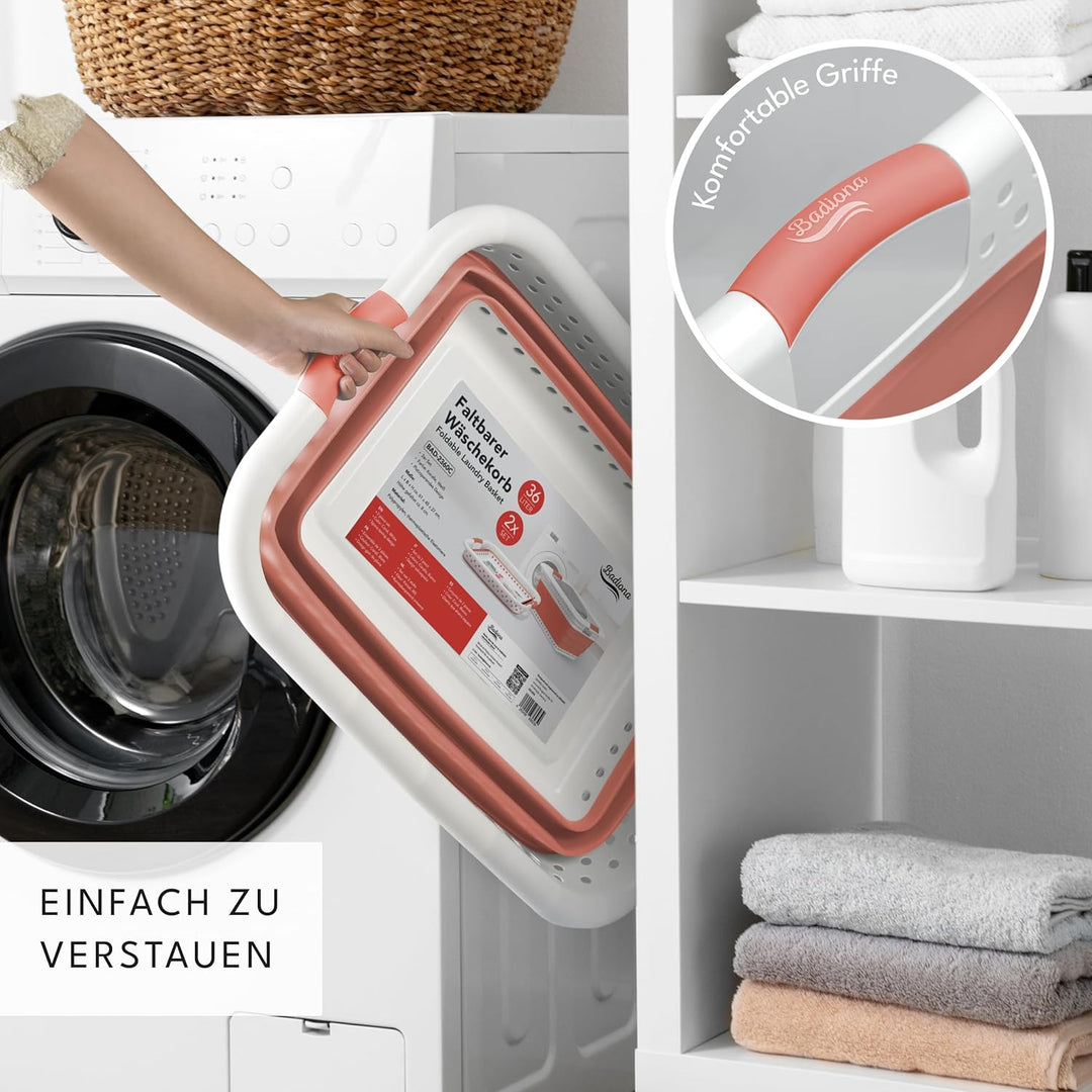 2er Set Wäschekorb faltbar - 36 Liter &amp; Universelle Nutzung I Zusammenklappbarer faltbarer Wäschekor
