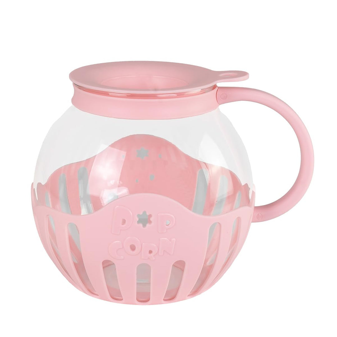 JOCCA Popcornbehälter aus Glas für Mikrowelle, 2,2 l, mit Silikongitter, spülmaschinenfest, Rosa (Ro
