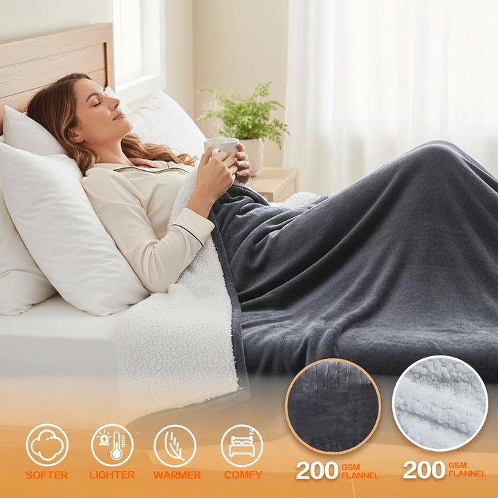 Cushious Heizdecke mit Abschaltautomatik 130x180 cm, 10 Heizstufen & 8-Stunden-Timer, Überhitzungssc