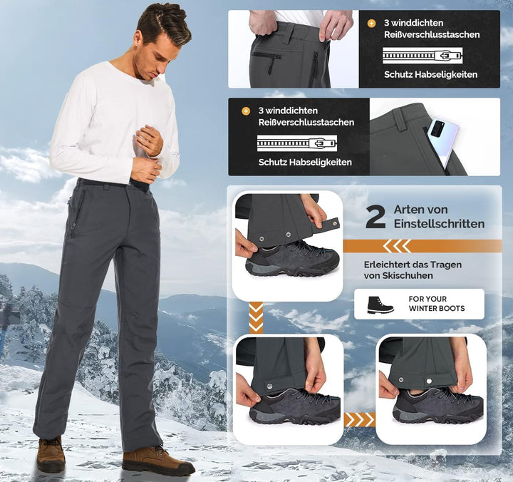 Cycorld Herren Wanderhose-Winter-Outdoorhose-Skihose,Thermohose Wasserdicht Gefütterte Softshellhose