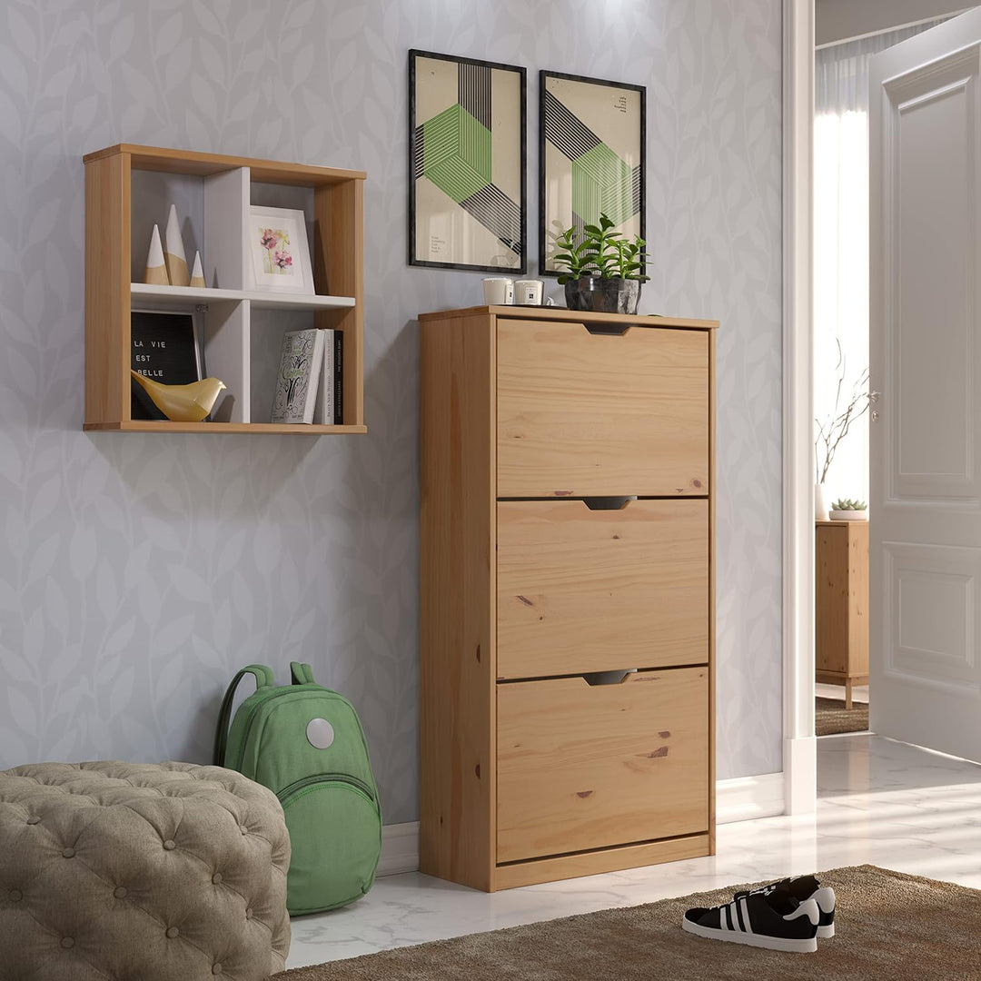 Inter-Furn Garderobe Schuhschrank Schuhkommode Schuhkipper Mestre, 60 x 114 x 25 cm Kiefer Honig Sch