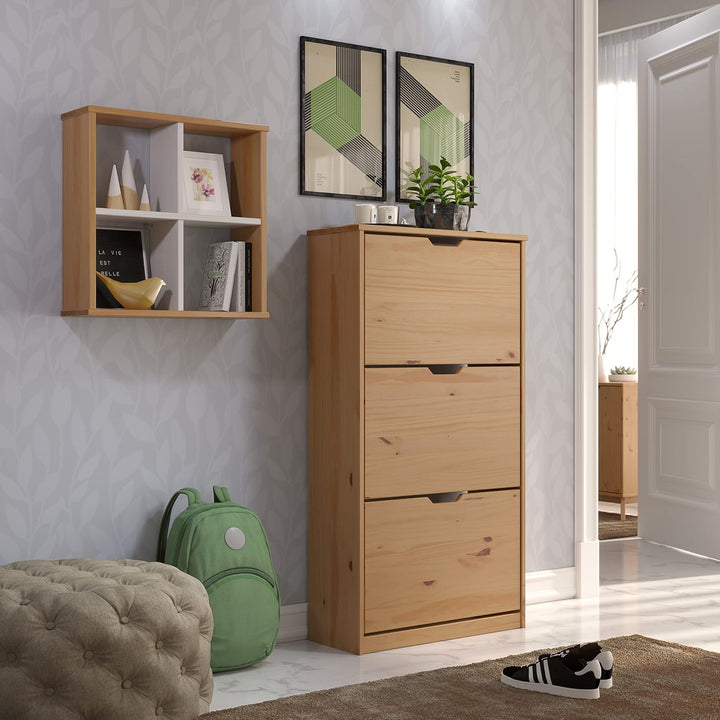 Inter-Furn Garderobe Schuhschrank Schuhkommode Schuhkipper Mestre, 60 x 114 x 25 cm Kiefer Honig Sch