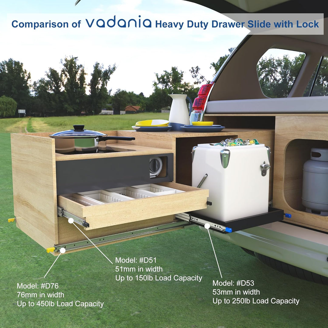 VADANIA Schubladenschienen mit Schloss 300mm, 68kg Tragfähigkeit Schwerlast Vollauszug-Kugellager Se