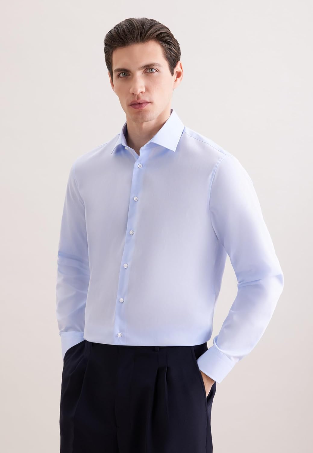 Seidensticker Herren Slim Fit Bügelfrei Business Kent Langarm Businesshemd 36 Blau (Chambray Hellbla