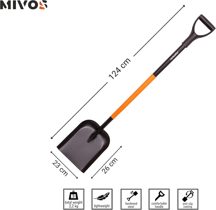 Mivos Sandschaufel aus Kohlenstoffstahl für BAU- und Gartenarbeiten - Länge 124 cm - Gärtnerschaufel