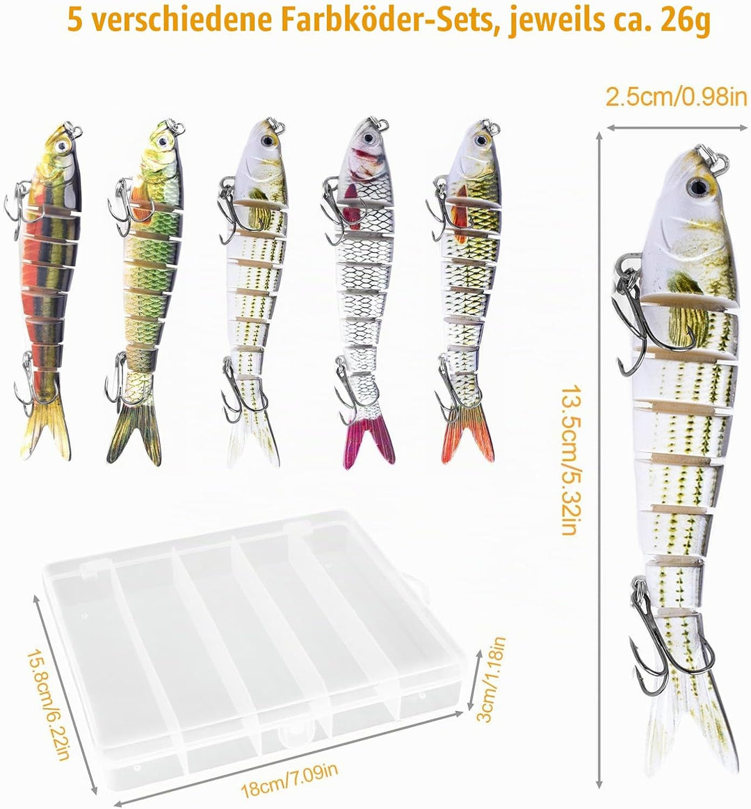 5 Stück Wobbler Hecht, Hecht Köder, Swimbait Lebensechter für He-CHT, Gross Kunstköder Zander ür Süs