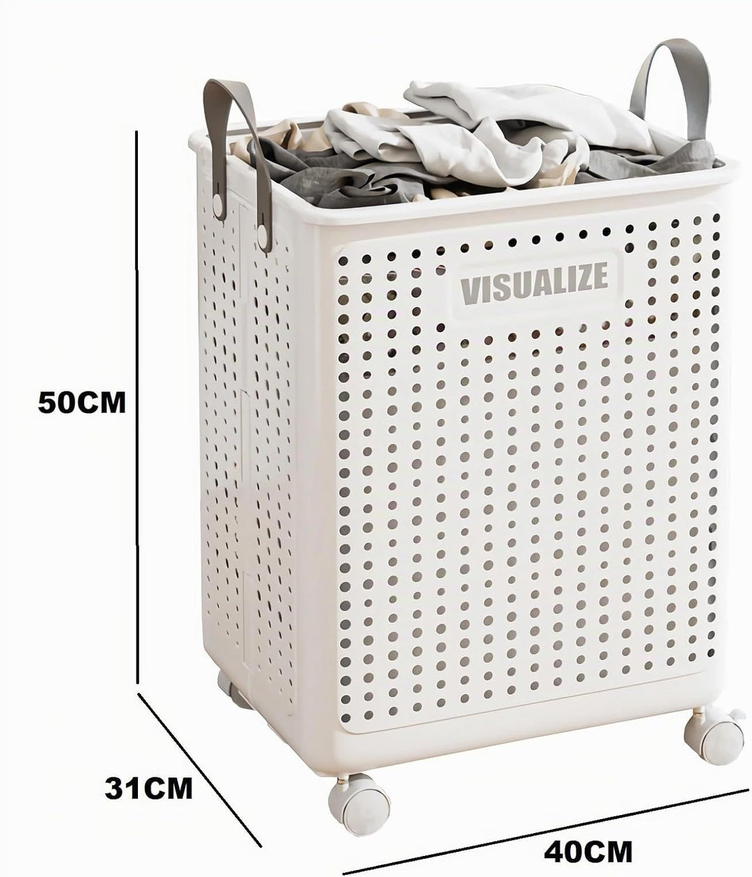 Siyecioa Wäschekorb Plastik Faltbare, Wäschesammler, 60L Laundry Baskets mit Rollen, Wäschebox für W