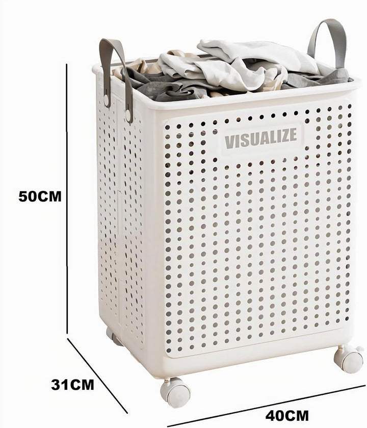 Siyecioa Wäschekorb Plastik Faltbare, Wäschesammler, 60L Laundry Baskets mit Rollen, Wäschebox für W