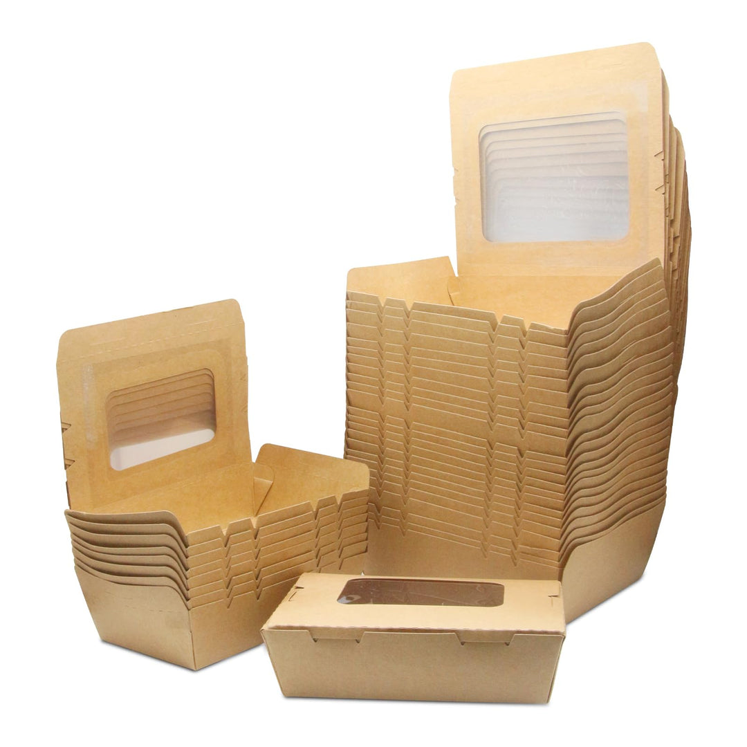 50 Stücke Kraftpapier Lunchbox 500ml/17oz, Kraftkarton Snackboxen, Take Away Box, mit Fenster, Öl un