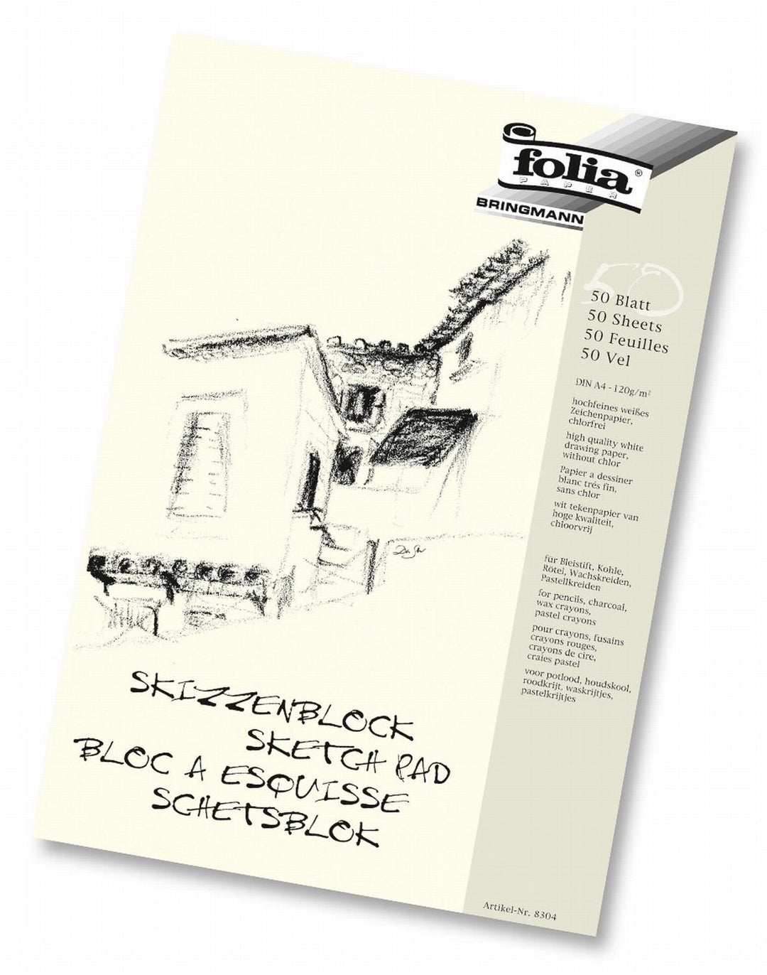 Folia 8304 - Skizzenblock, 120 g/m², DIN A4, 50 Blatt (5er Pack)