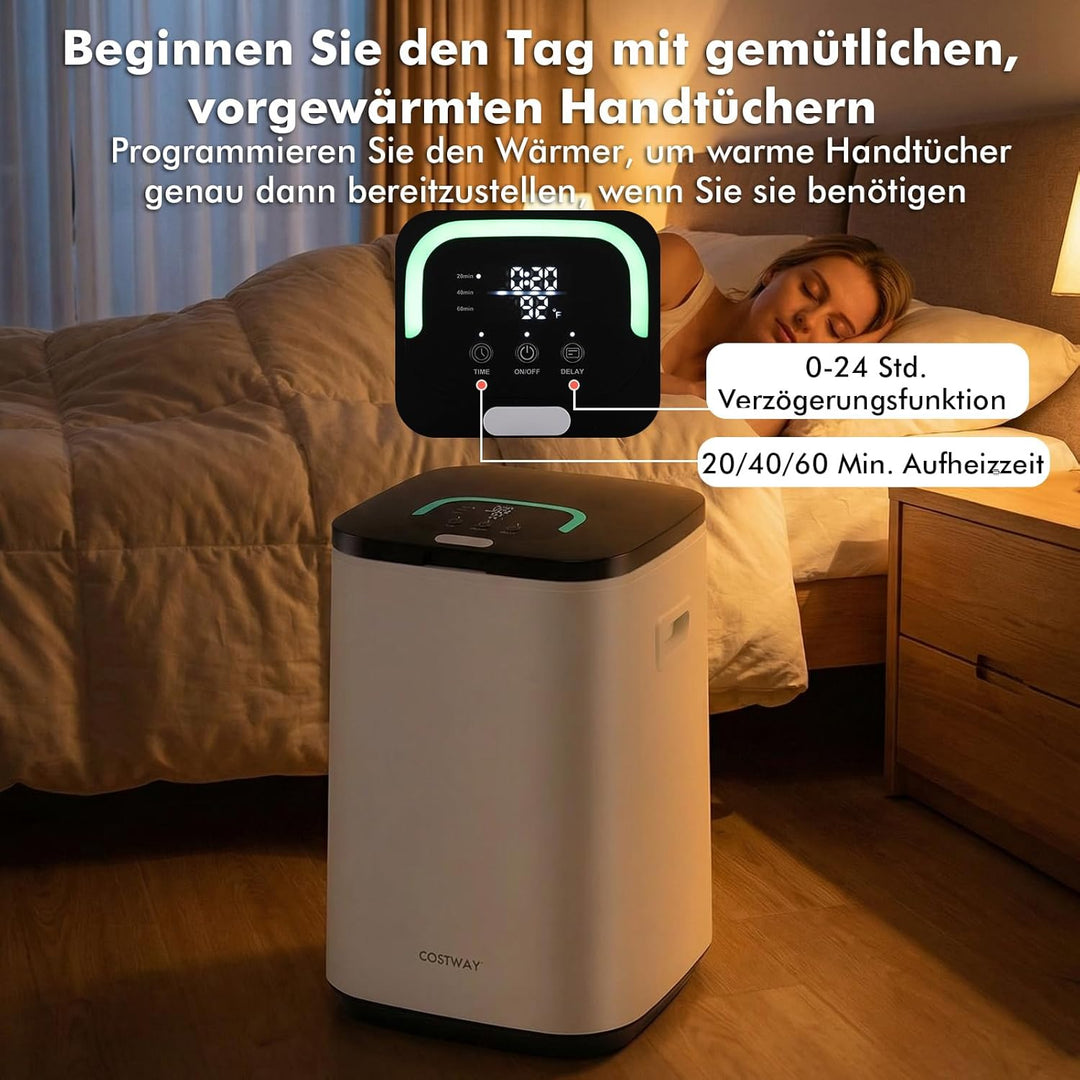 COSTWAY 23L Handtuchwärmer, Towel Warmer mit Anzeigeleuchte & Timer & LED Licht & Automatische Absch