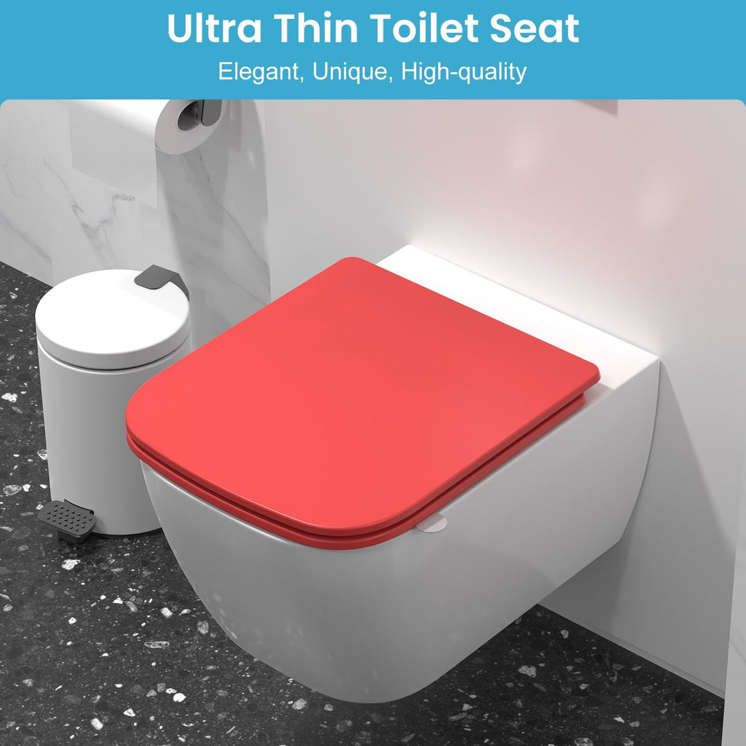 WC Sitz mit Absenkautomatik Q-Form Eckig aus Duroplast, Rot, Rot