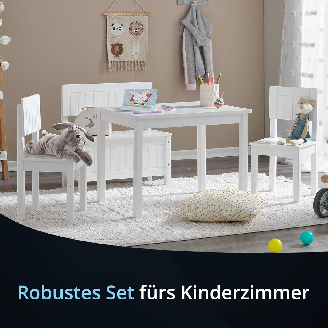 KHG Kinderbank weiss Landhaus für Kinderzimmer, Pflegeleichte Oberfläche, robust Truhenbank, kindger