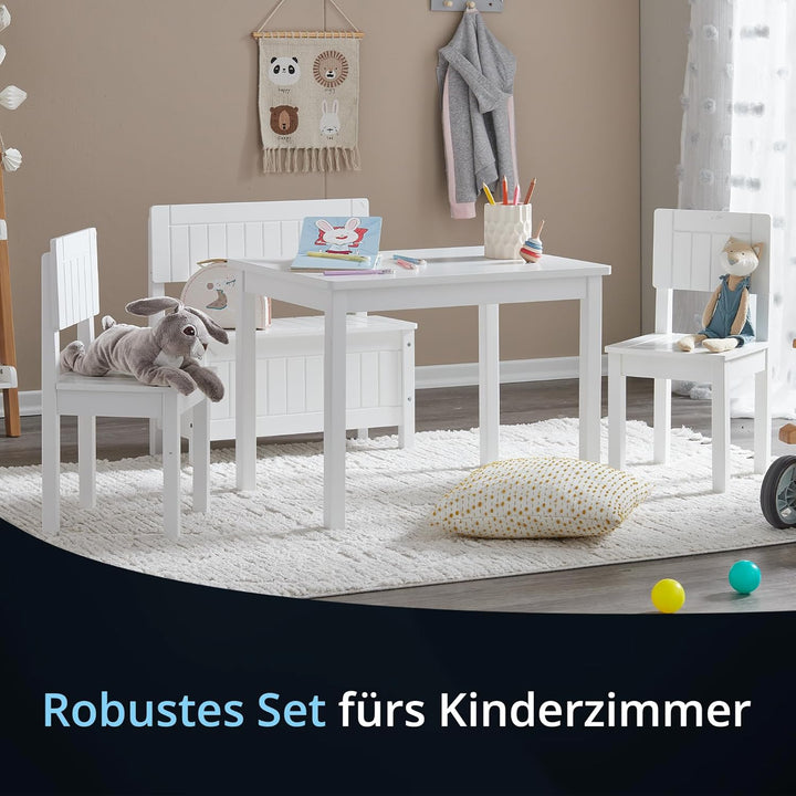 KHG Kinderbank weiss Landhaus für Kinderzimmer, Pflegeleichte Oberfläche, robust Truhenbank, kindger