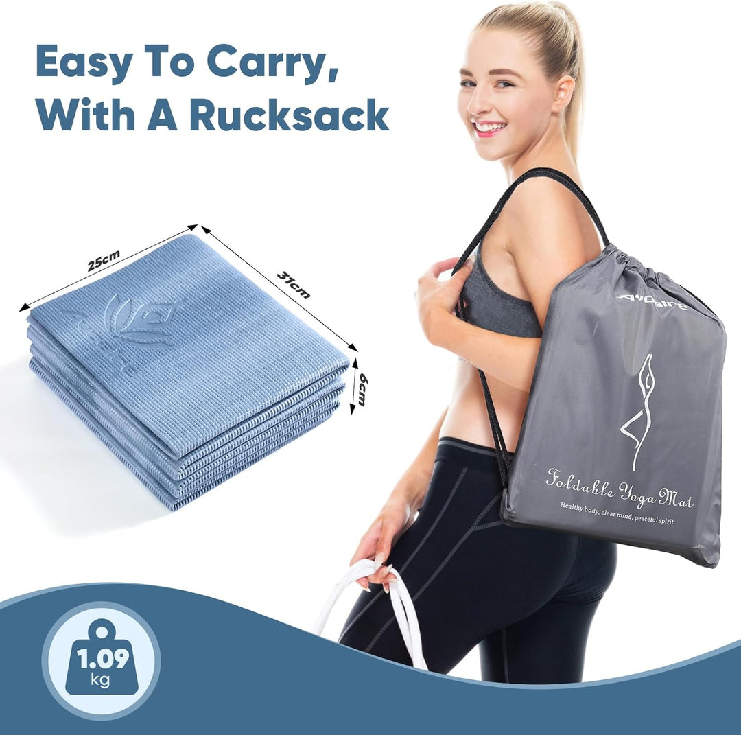 Avoalre Yogamatte faltbar, 173 x 61 cm, 5 mm – Handliche &amp; klappbare Yoga-Matte für Reise, Unterwegs