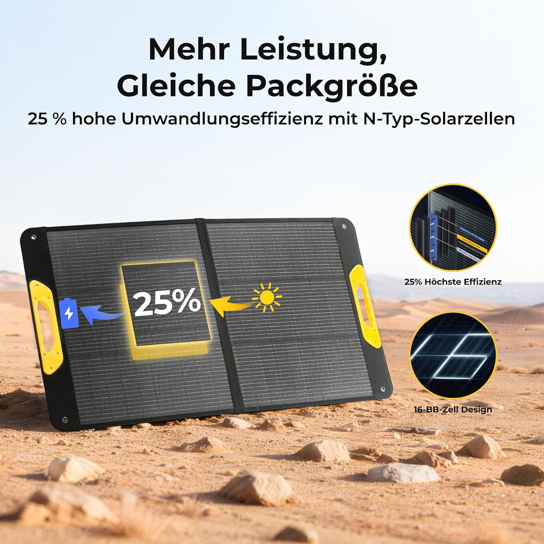 BougeRV 100W Solarpanel Faltbar, 25% Effizienz N-Typ Tragbares Solarpanel für 173Wh/277Wh Akku, Fibe