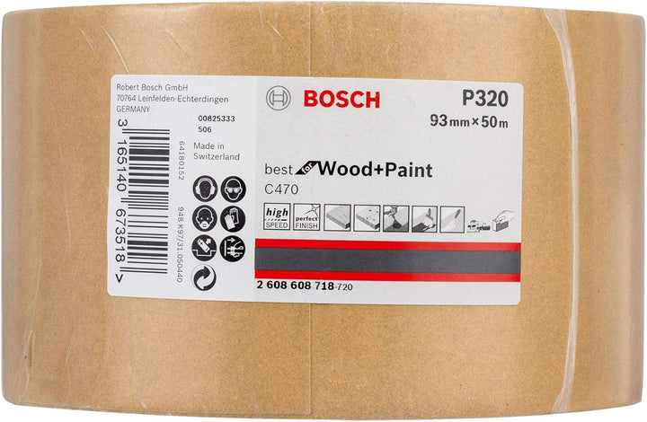 Bosch Professional Schleifrolle für Holz und Farbe (93 mm, 50 m, Körnung 180, C470), Körnung 18
