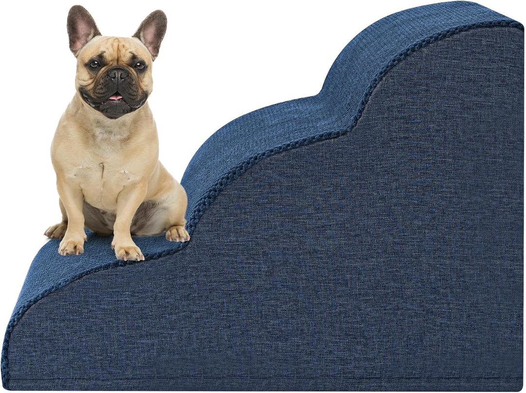 ROMROL Hundetreppe 3 Stufen – rutschfeste Haustiertreppe für kleine Hunde & Katzen – Waschbarer Bezu