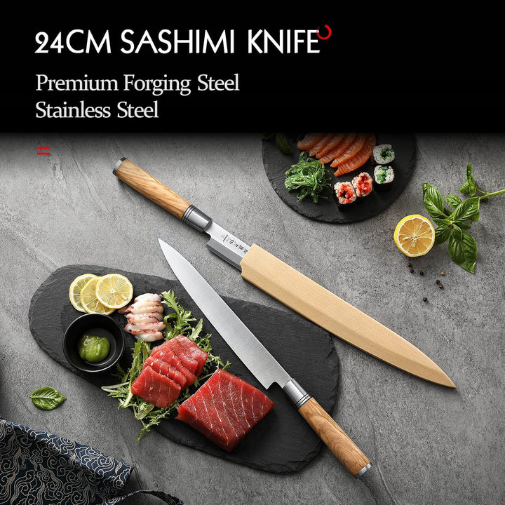 HEZHEN 240mm Sashimi Messer, Sushi Yanagiba Messer, Olivenholz Griff Messerkoffer aus Holz 240 Sashi