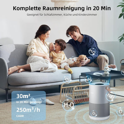 Smartmi Luftreiniger P1 Tragbar Hohe Effizienz mit HEPA13 Filter CADR 250m³/h 30㎡ 19dB Schlafmodus P