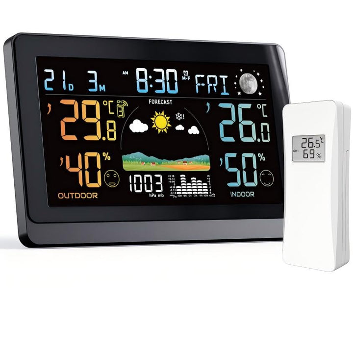 DC Grosse Wetterstation für den Innen- und Aussenbereich, kabellos, Display VA von 7,5 Zoll, Farbe m