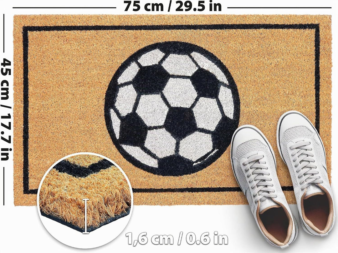 BRUBAKER Fussmatte für Aussen und Innen - Fussball - 45 x 75 cm Schmutzfangmatte aus 100% Kokos - Fu