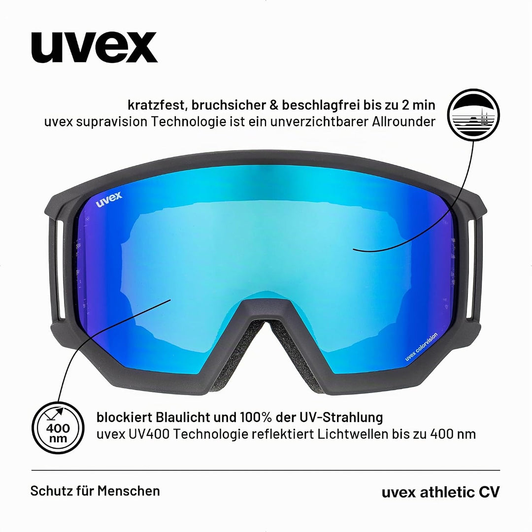 Uvex Unisex Athletic Cv Skibrille (1er Pack) Einheitsgrösse black mat/blue-green, Einheitsgrösse bla