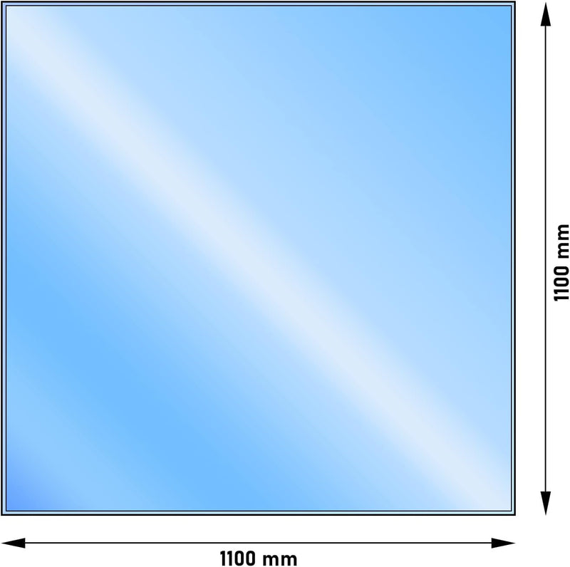 LANZZAS Bodenplatte Quadrat - 1100 x 1100 mm - Glasplatte | Funkenschutzplatte aus Glas Quadrat Glas
