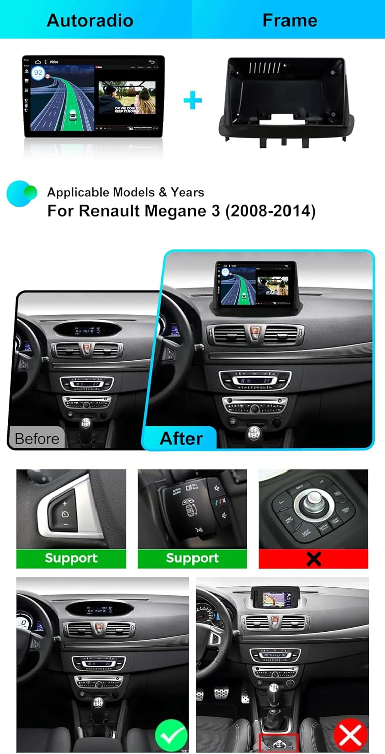 Android 15 Autoradio Passt für Renault Megane 3 (2008-2014)- Kabellos Carplay + Android Auto - Rückf