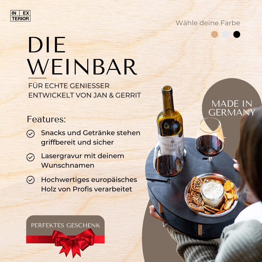 INEXTERIOR WeinBar - Weinhalter für die Couch - Handgefertigt in Deutschland - Couchbar - Sofatablet