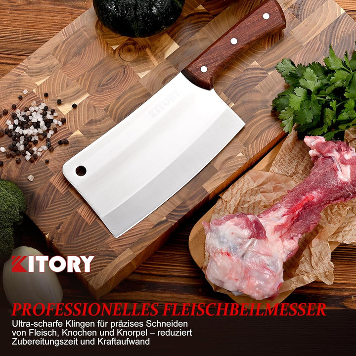 Kitory Hackmesser 18cm, Fleichmesser Extrem Scharf Chinesisches Küchenmesser, Metzgermesser mit Hoch