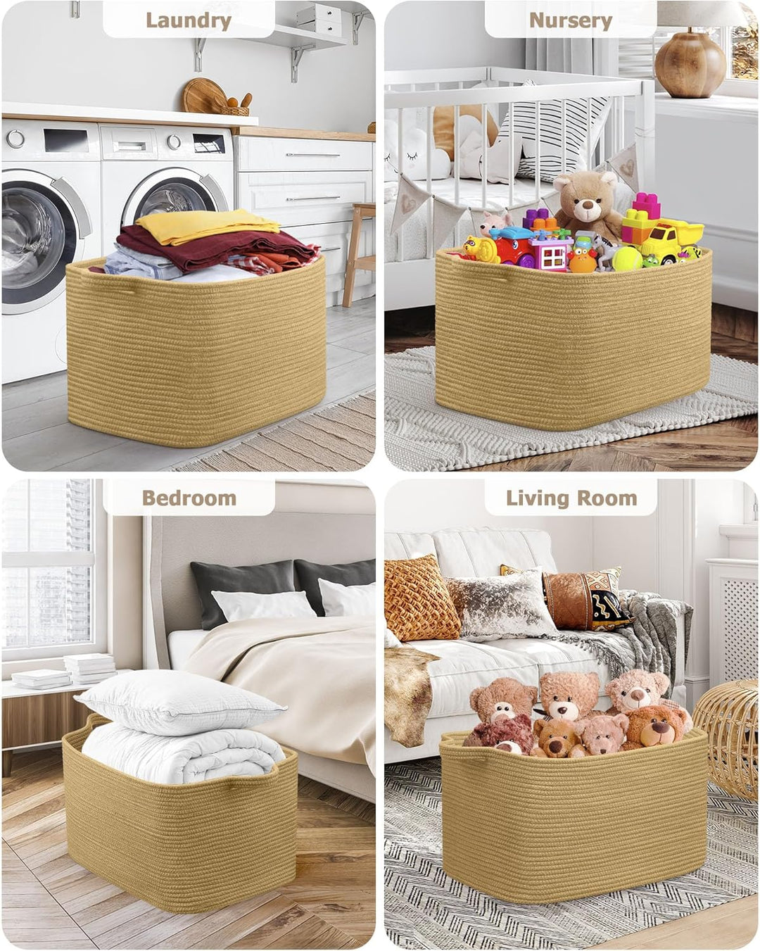 Faltbarer Wäschekorb, 63L Grosse Wäschesammler, Laundry Baskets aus Baumwolle, Geflochten Aufbewahru