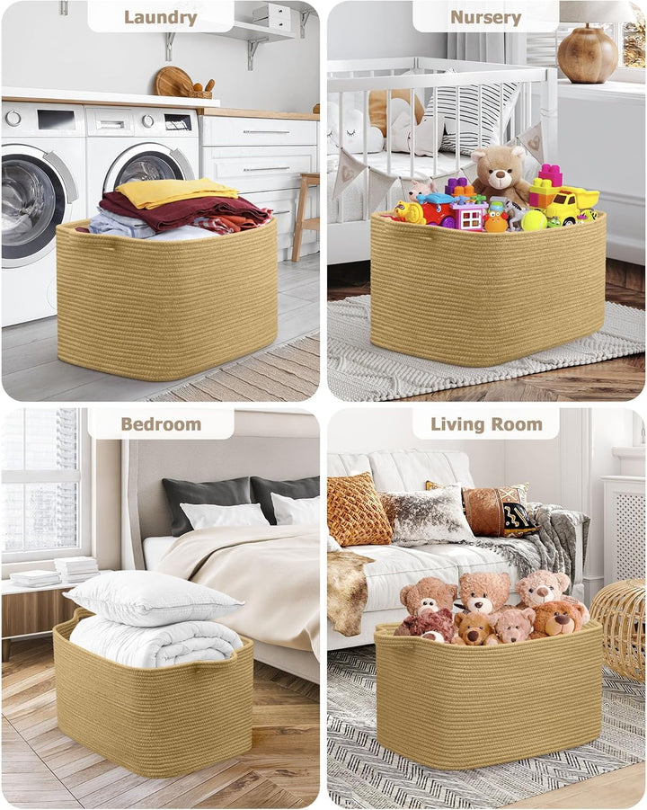 Faltbarer Wäschekorb, 63L Grosse Wäschesammler, Laundry Baskets aus Baumwolle, Geflochten Aufbewahru