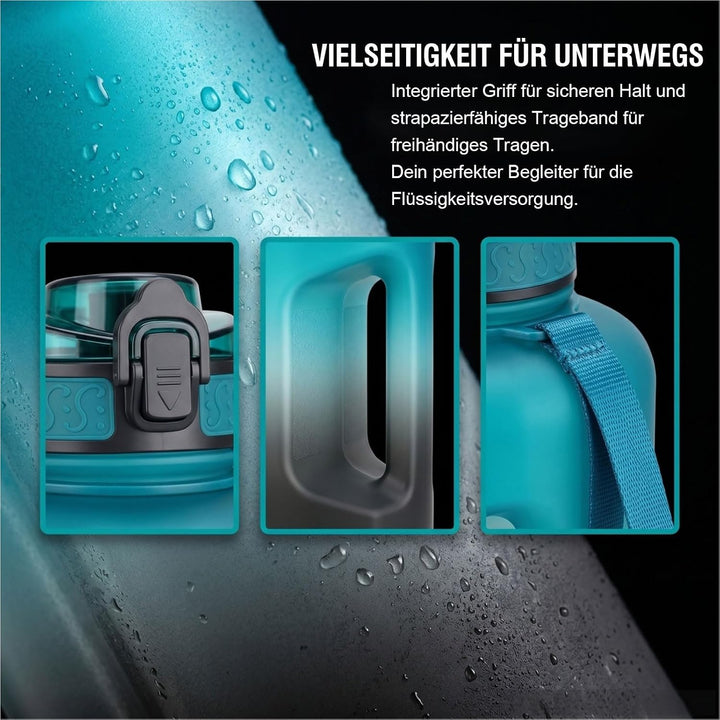 GEMFUL 2.2 Liter Trinkflasche Training Gross Gym Bottle mit Griff BPA Frei mit Zeitmarkierungen für