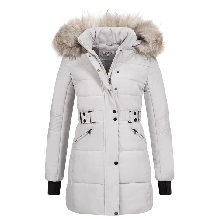 Elara Damen Steppjacke Winterjacke Kunstfellkragen Chunkyrayan M Grau, M Grau