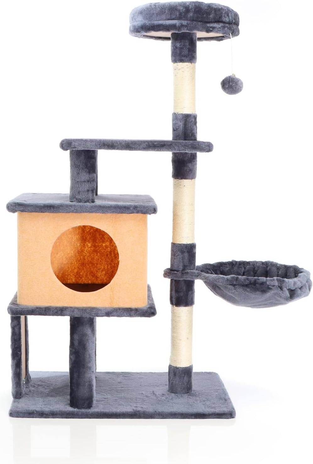 Fudajo Katzenkratzbaum in Dunkelgrau Kratzbaum 112cm hoch Kletterbaum mit Katzenhaus und Liegemulde