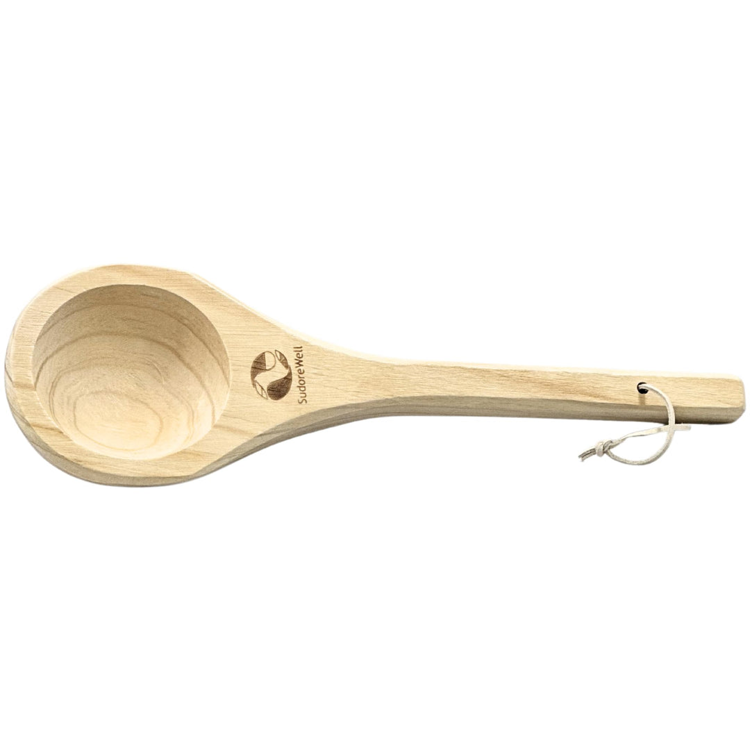 Sauna Schöpfkelle Saunakelle aus Weichholz 40 cm mit Lederriemen