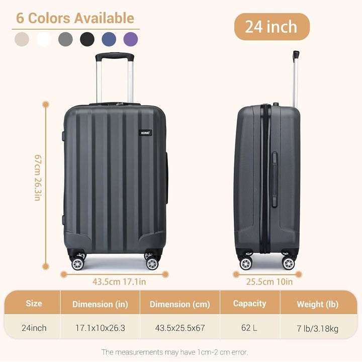 KONO Hartschale Gepäck Leichten ABS Reisekoffer Rollenkoffer 4 Rollen Grau L, Grau L
